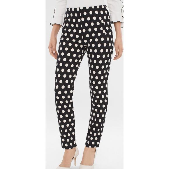 Chicos WomenSize 1 US 8 Black White Polka Dot Juliet Ankle Pants Stretch Rayon - Picture 3 of 8